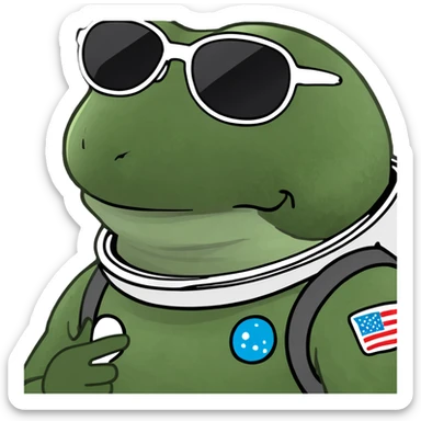 A Bufo toad astronaut floating in zero gravity, juggling tiny planets while wearing sunglasses, cosmic neon galaxy background, glowing trippy energy lines, surreal humor sticker