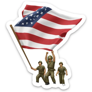 Raising the flag on Iwo Jima civilian with red shirt sticker