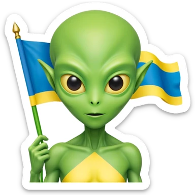 Green alien with Ukraine flag sticker