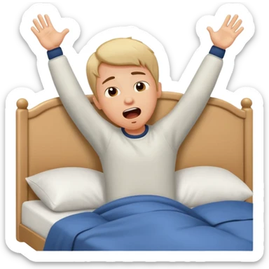 emoji- of a stretching boy waking up in bed sticker
