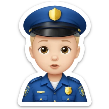baby in police dress without cap sticker