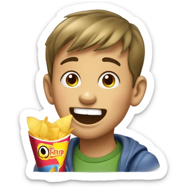 Boy eating a bag of chips sticker