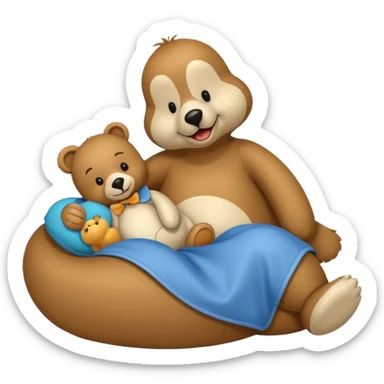 Silly goose sleeping with a teddy bear sticker