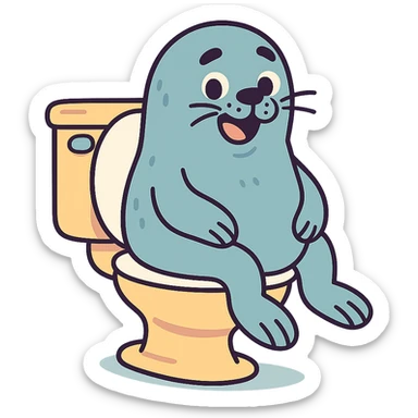 seal sitting on a toilet in pastel toon style sticker
