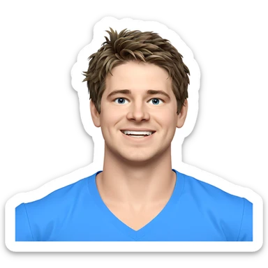 smiling boy in blue shirt sticker