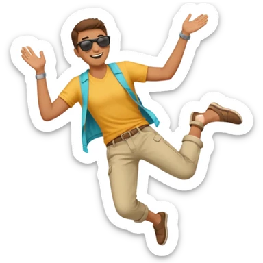 smiling guy in summer clothing  falling . from the side  sticker