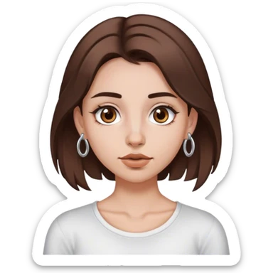 Girl with medium length brown hair, brown eyes, and silver septum nose piercing sticker