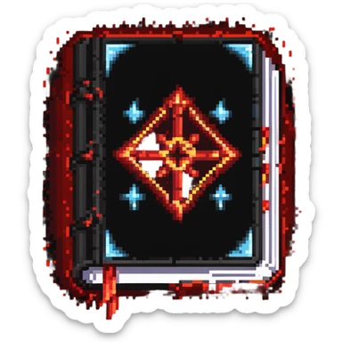 red spellbook emitting magical glowing runes and sparkles sticker