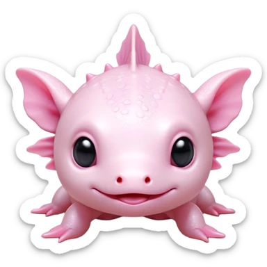 Cinematic Cute Axolotl Portrait Emoji, Head tilted playfully and inquisitively, featuring smooth, pale pink skin with delicate feathery gills and round, sparkling dark eyes filled with curiosity, Simplified yet irresistibly adorable features, highly detailed, glowing with a warm, magical glow, high shine, affectionate and quirky, stylized with a touch of whimsy, bright and endearing, soft glowing outline, capturing the essence of a mischievous yet charming aquatic friend, so playful it feels like it could swim out of the screen and into your heart! sticker