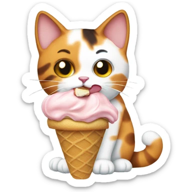 Calico cat eating ice cream sticker