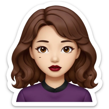 Baddie girl with brown weavy hair and corean skin sticker