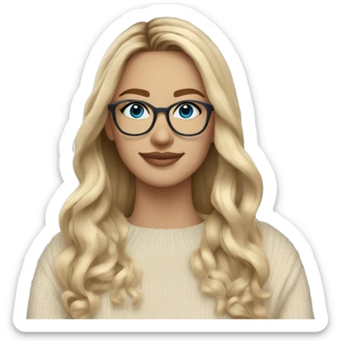 Side profile Blonde balayage long hair white women beige sweater blue eyes wearing glasses  sticker