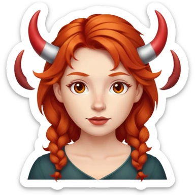 Cute ginger haired woman with red horns sticker