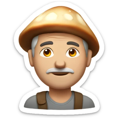 Middle age man with mushroom sticker