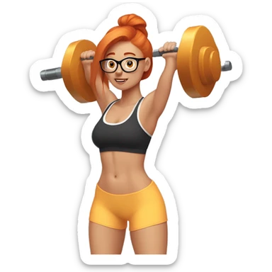Ginger hair girl with eyeglasses and aesthetic gym outfit pumping her booty with weights  sticker