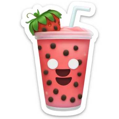 Boba tea strawberry sticker
