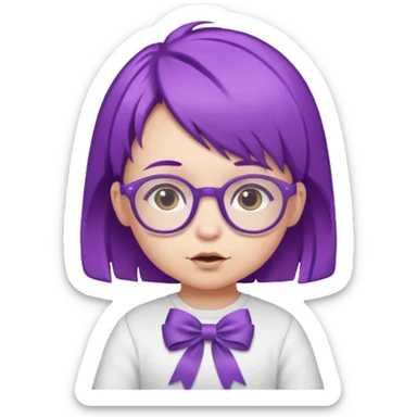 purple haired little baby with glassess and ribbon on hair  sticker