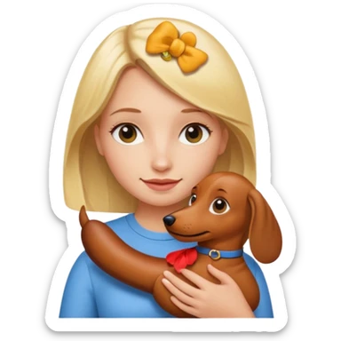 Blonde girl holding dachshund emoji sticker  sticker