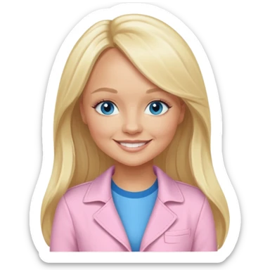 Emma Bunton with blonde long hair, blue eyes, light pink outfit sticker