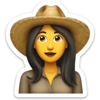 Mujer morena cabello largo con sombrero creando ideas para redes sociales  sticker