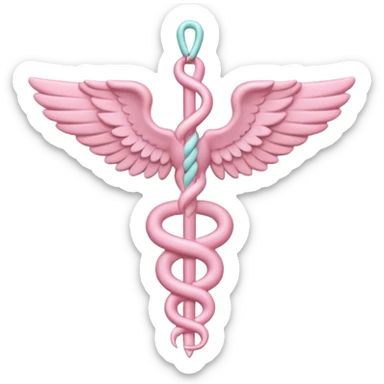 Caduceus symbol, soft pastel pink, iOS emoji style, matching the reference, variation 2 sticker