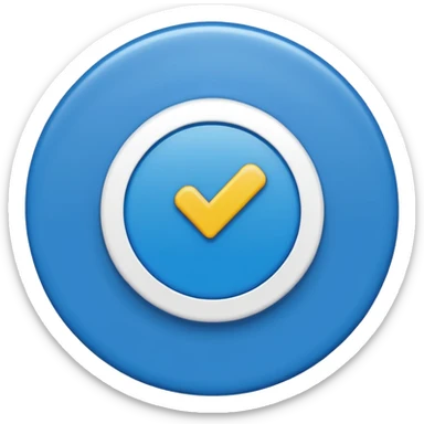 Minimalist certified emoji badge, blue verification checkmark inside a clean circle, flat design, emoji style, high contrast, simple shapes, transparent background, looks good at small size sticker