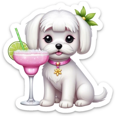 white maltese with a margarita and pink sparkles sticker