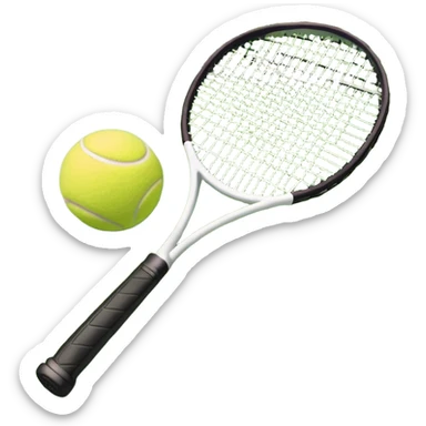 A tennis racket and a ball placed on the ground, with a tennis court in the background. The court lines and net are visible, emphasizing the structure and focus of the sport, creating a dynamic and energetic vibe. sticker