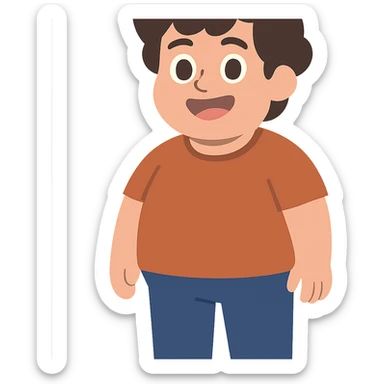flat toon style character with dark brown wavy hair, big brown eyes, small nose, big pink mouth, medium weight, medium height sticker