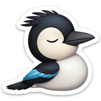 Meme-Worthy Cute Sleeping Magpie Portrait Emoji, Head resting peacefully with a contented smile, showcasing a sleek, elegant form with eyes gently closed in serene slumber and glossy, contrasting plumage, Simplified yet adorably endearing features, highly detailed, glowing with a soft, drowsy urban light, high shine, relaxed and utterly lovable, stylized with an air of playful laziness, soft glowing outline, capturing the essence of a sleeping magpie that feels destined to become the next viral icon of adorable rest! sticker