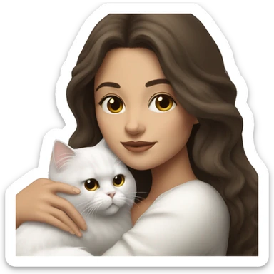 Brunette woman snuggling white Persian cat sticker