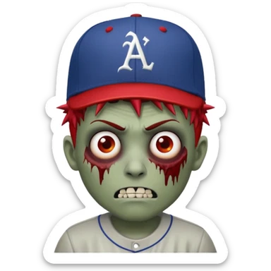 A zombie what a Astors MLB hat on, red skin, and short spikey hair sticker