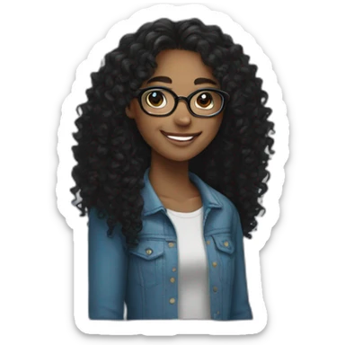 smiling black teenager girl with long black curly hair and round glasses sticker