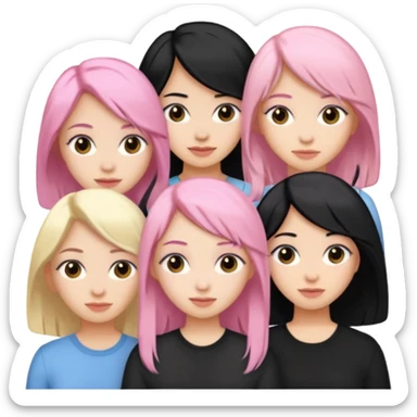 Girlfriend emoji - 5 white girlfriends, 1 with pale pink hair, 2 with black hair, 1 with medium blonde hair  sticker
