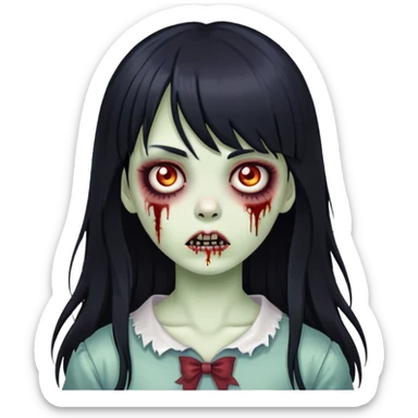 Create a emoji of a zombie girl with a long black hair and bangs  sticker