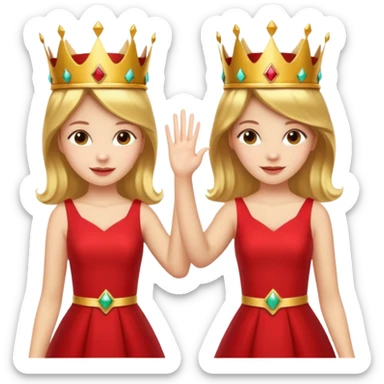 Two women wearing crowns and identical outfits giving each other a high five. sticker
