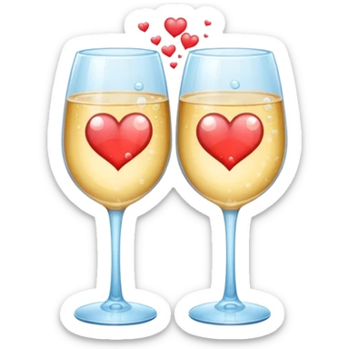 two glasses touching each other in a toast with a heart in the background sticker