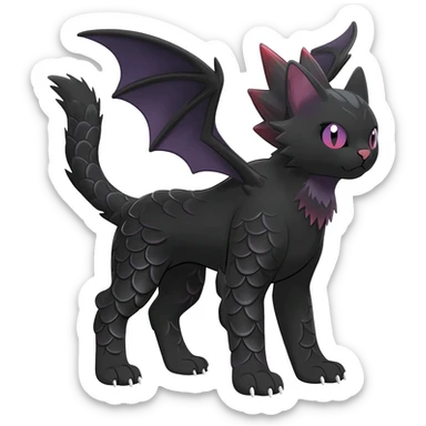 Black edgy Noivern-Noibat-Purloin-Torracat-Lykoi-Caracal-cat-Fakemon-fusion-hybrid-creature with scale markings sticker