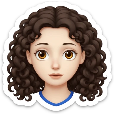 Pale skin, long curly dark brown hair, medium brown eyes. sticker