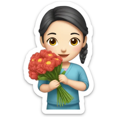 cute Chinese girl with bouquet sticker