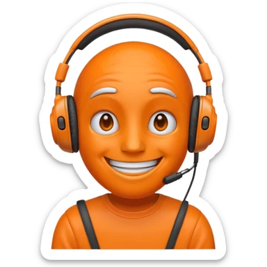 orange emoji character with orange headphones and orange antennas sticker