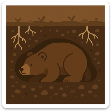 Flat design style brown bear under ground sticker