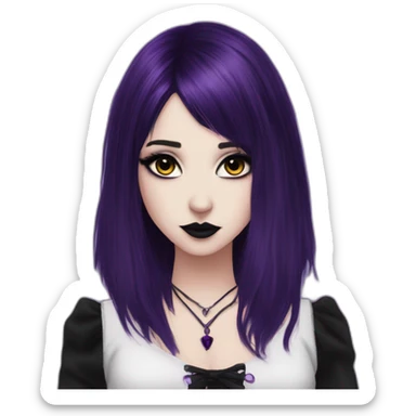 Elissabat-with-bangs-long-hair-dark-purple-and-black-vampire-goth-makeup-pinkeyes-romanticgothcloses sticker