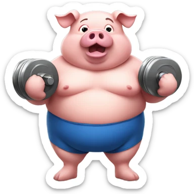 fat pig holding dumbells sticker