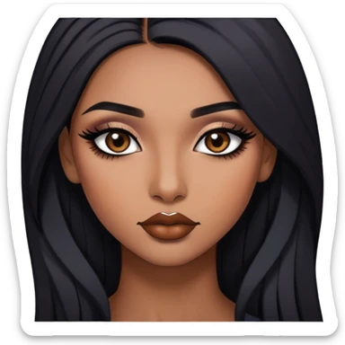 indian girl, brown skin, long black hair, brown underneath colored hair, baddie,pretty, makeup, lipliner, black eyeliner, sticker