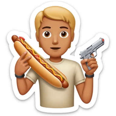 pointing gun at hotdog sticker