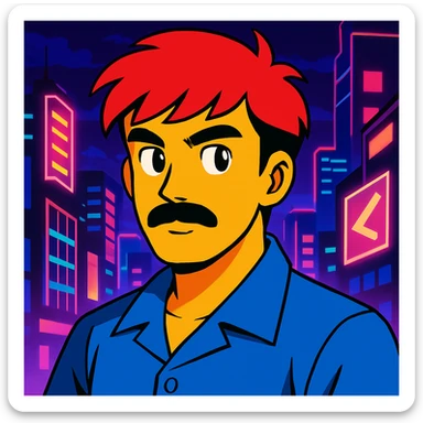 Add a neon city background, keep the 90's anime style and all original colors and lighting sticker