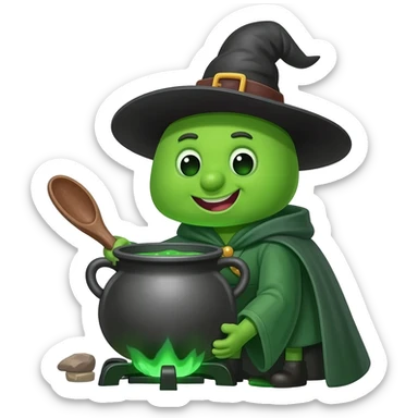 green witch cooking potion sticker