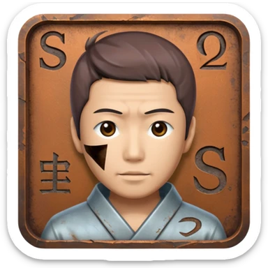 Generate a image combining a japanese guy and the letter "S", make it with correlating the lol's elos, starting from the Iron elo sticker