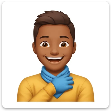 arms crossed holding neck while laughing  sticker